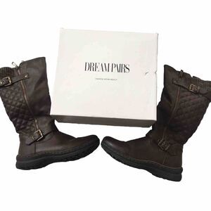 Dream Pairs Womens Faux Fur Knee High Quilted Boots Urva-1 Size 7.5 US Brown EUC